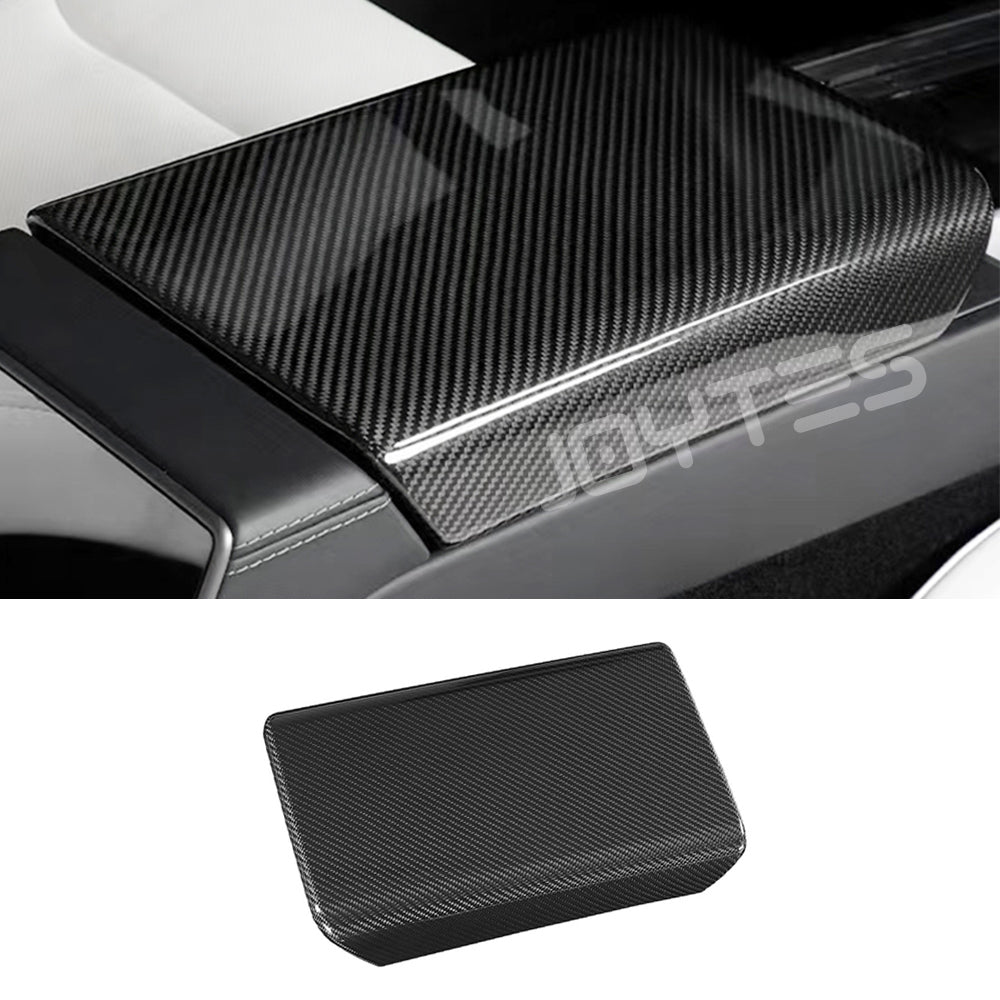 tesla model y juniper center console armrest overlay carbon fiber