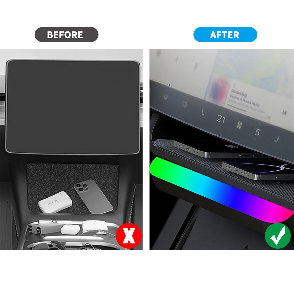 tesla under screen storage box
