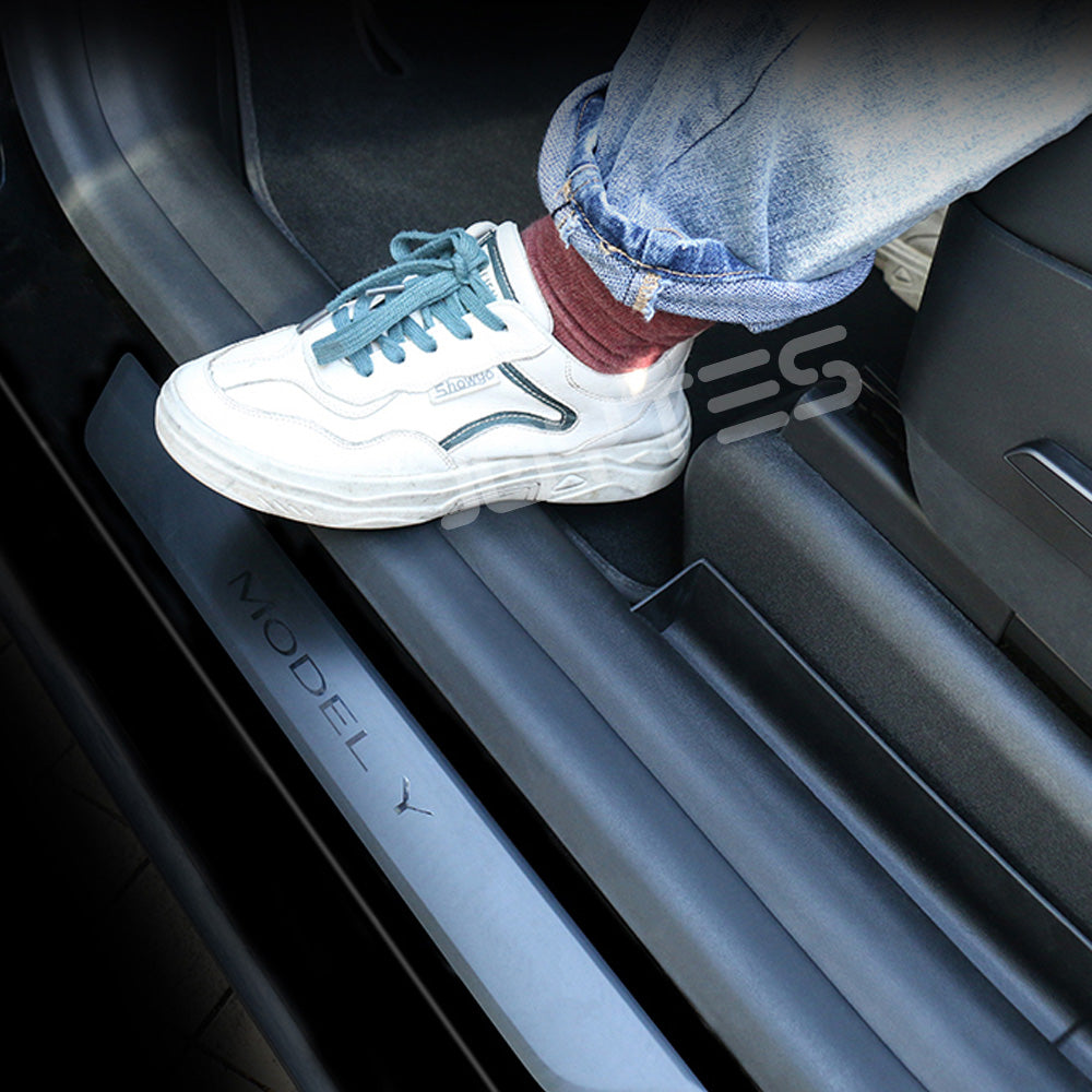 tesla model y door sill protector carbon fiber
