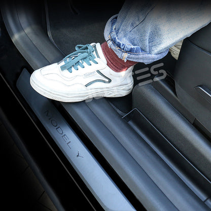 tesla model y door sill protector carbon fiber