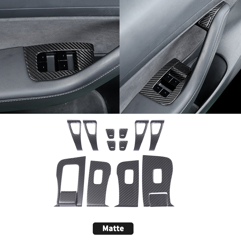 JOYTES Real Carbon Fiber Window Button Switch Trim Cover Kit for Model 3/Y