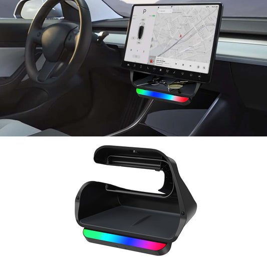 Center Console Under Screen Organizer Tray with Ambient Light for Tesla Model Y/3